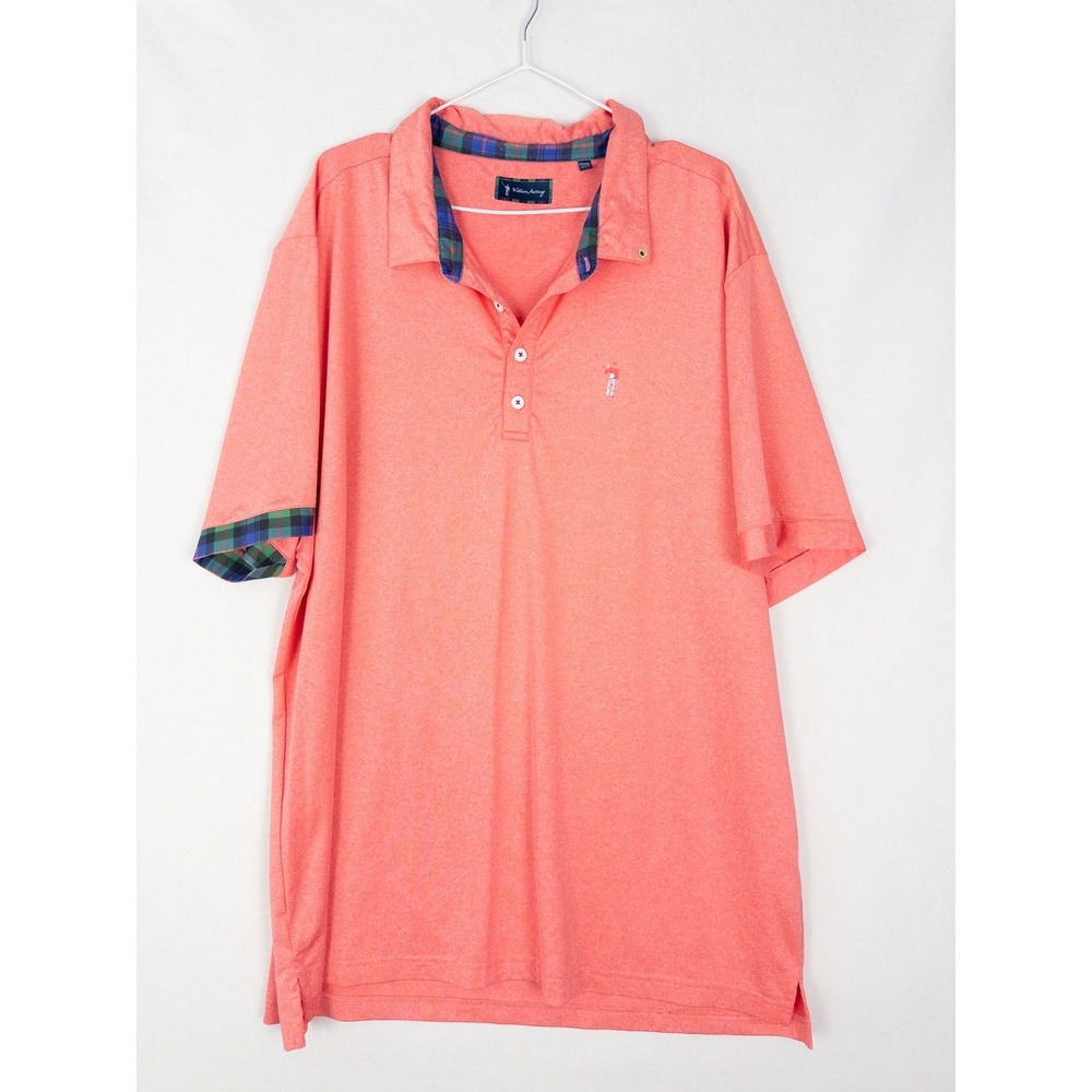 William Murray Polo Shirt Mens 2XL Coral Plaid Short Sleeve Golf Performance